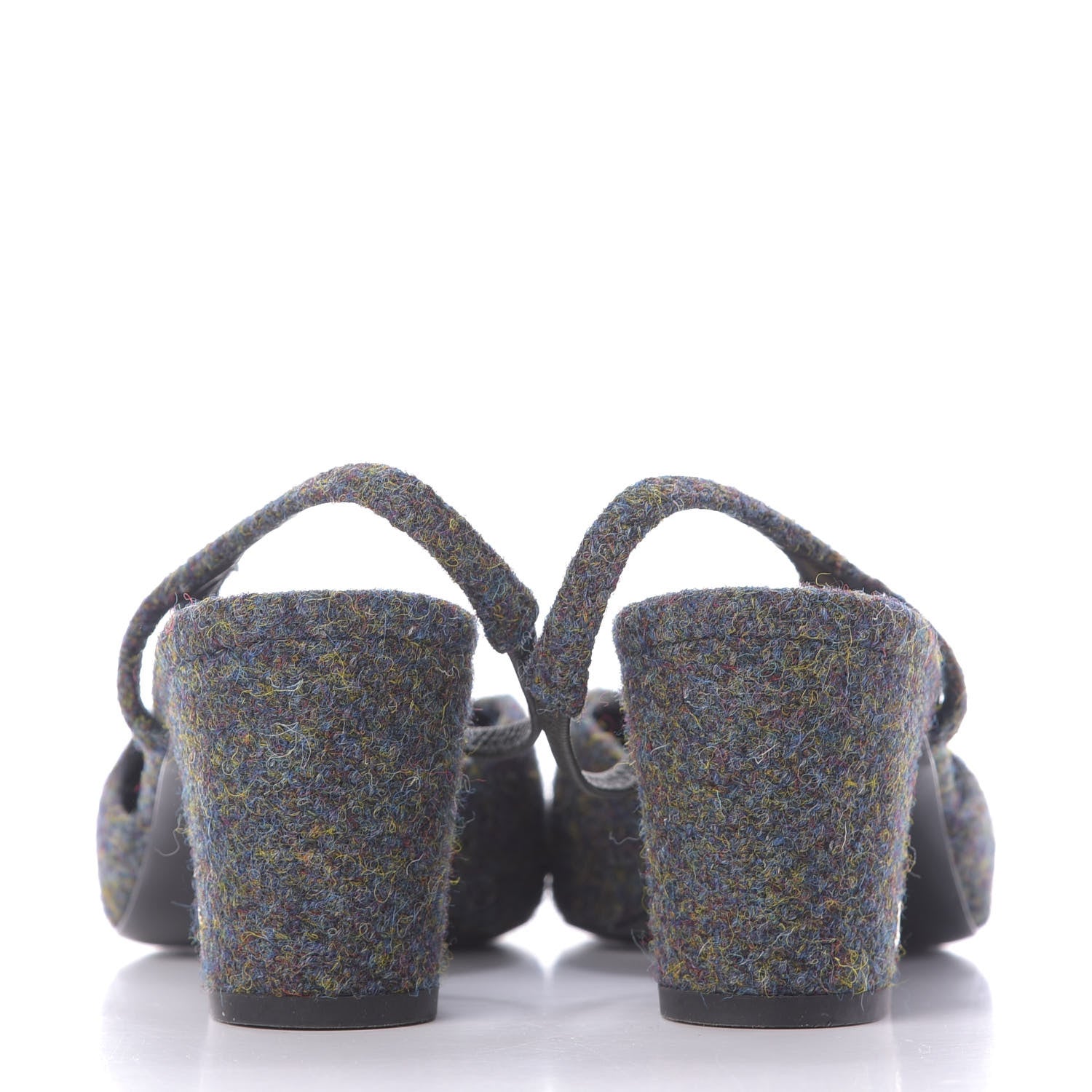 Chanel Wool Cap Toe CC Slingback Pumps 38 Black Dark Grey 5 of 13