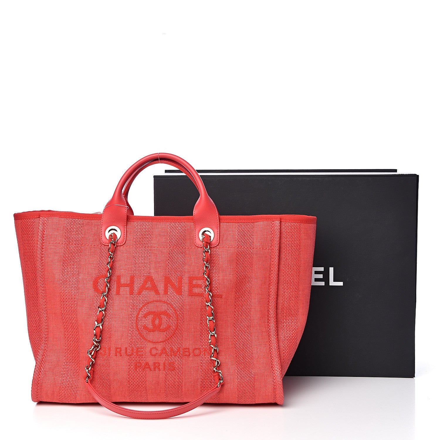 Chanel Straw Raffia Calfskin Striped Large Deauville Tote Red 11 of 11