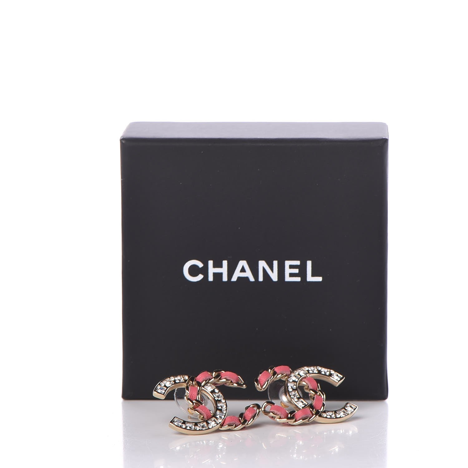 Chanel Crystal Baguette Lambskin Large CC Earrings Gold Pink 5 of 5
