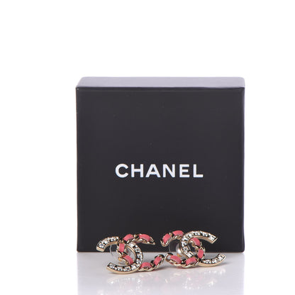 Chanel Crystal Baguette Lambskin Large CC Earrings Gold Pink 5 of 5