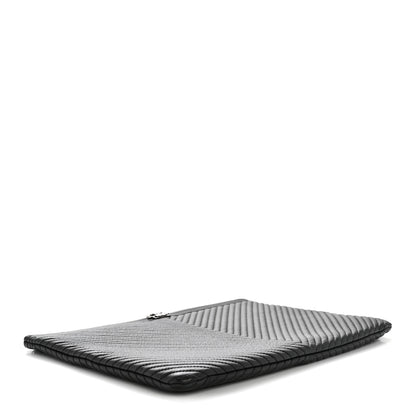 Chanel Calfskin Chevron Quilted Large Boy Cosmetic Case Black 4 of 9