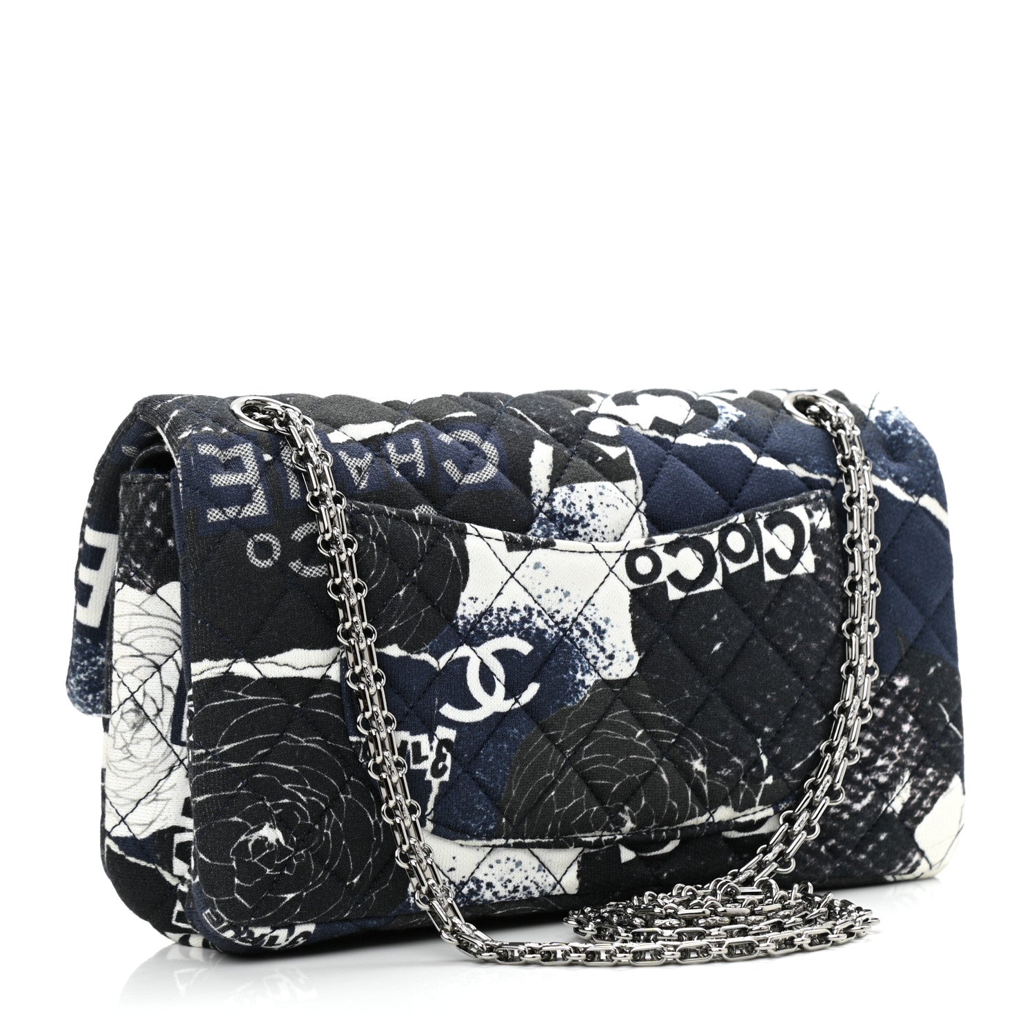 Chanel Jersey Quilted Graffiti Reissue 225 Flap Navy Blue 3 of 10