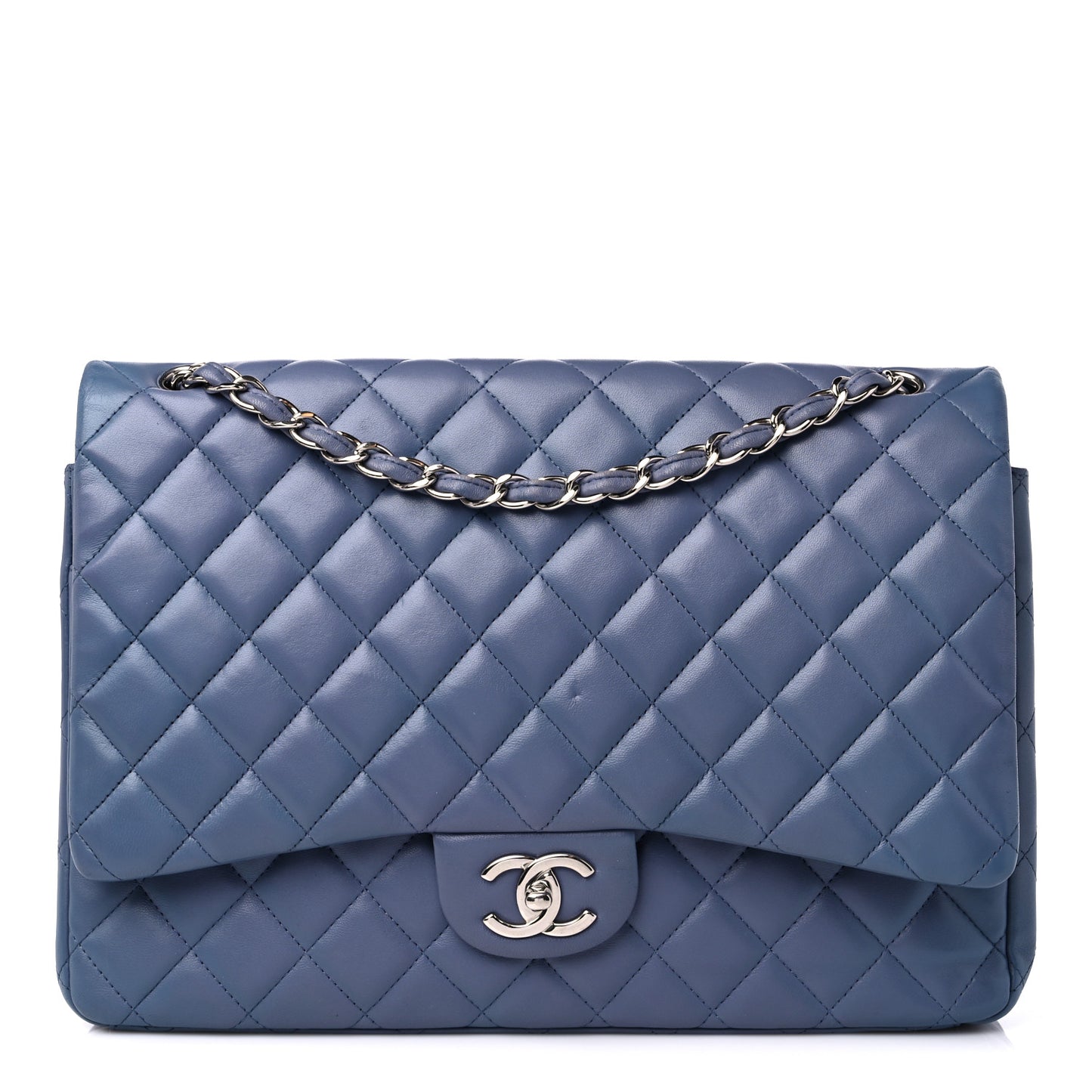 Lambskin Quilted Maxi Double Flap Blue