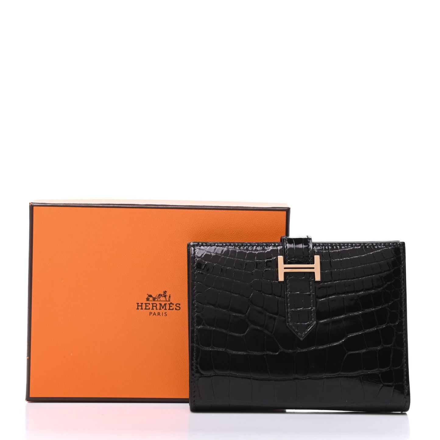 Shiny Alligator Bearn Compact Wallet Black
