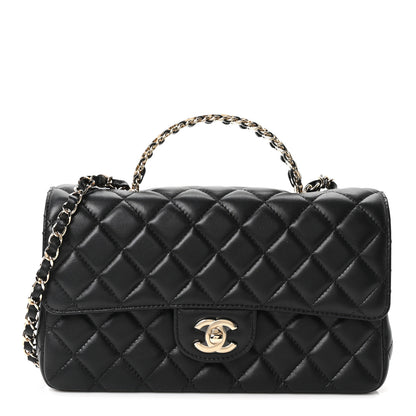 Chanel Lambskin Quilted Crystal Top Handle Small Rectangular Flap Black 1 of 9