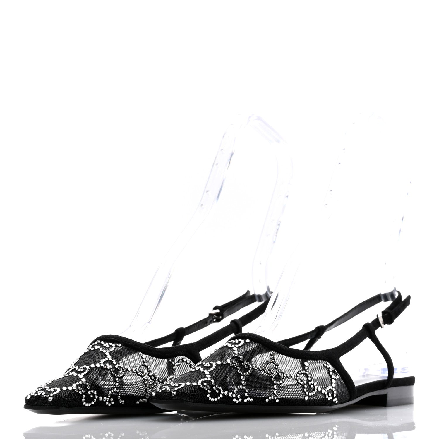 Gucci Tela Retino Kid Scamosciato Crystal GG Monogram Square Demi Ballet Flats 37 Black 3 of 8