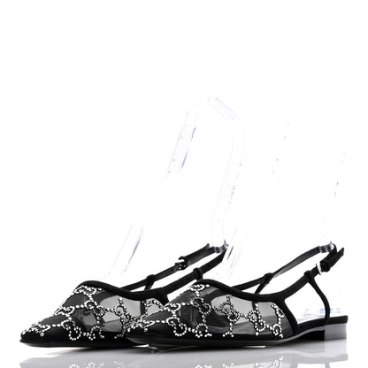 Gucci Tela Retino Kid Scamosciato Crystal GG Monogram Square Demi Ballet Flats 37 Black 3 of 8