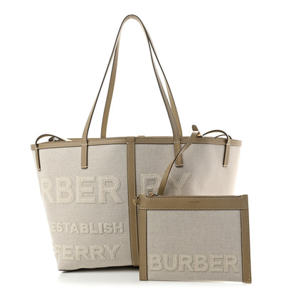Burberry Cotton Canvas Mini Logo Horseferry Tote Bag Off White 3 of 10