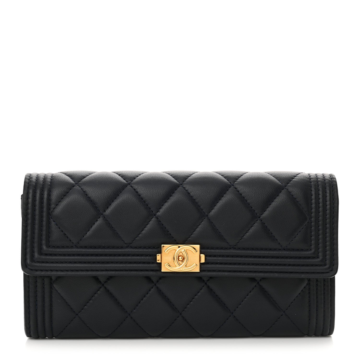 Chanel Lambskin Quilted Large Boy Gusset Flap Wallet Navy 1 of 11