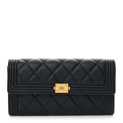 Chanel Lambskin Quilted Large Boy Gusset Flap Wallet Navy 1 of 11