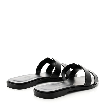 Hermes Box Calfskin Oran Sandals 36.5 Black 4 of 8