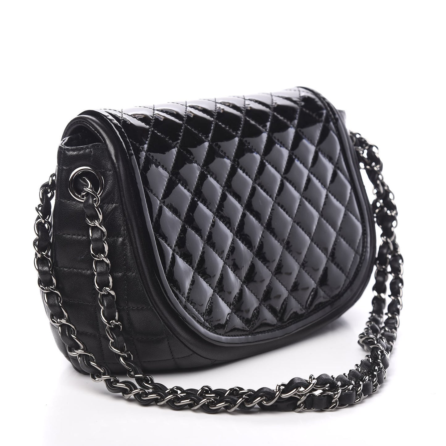 Lambskin Patent Classic Twist Crescent Flap Bag Black