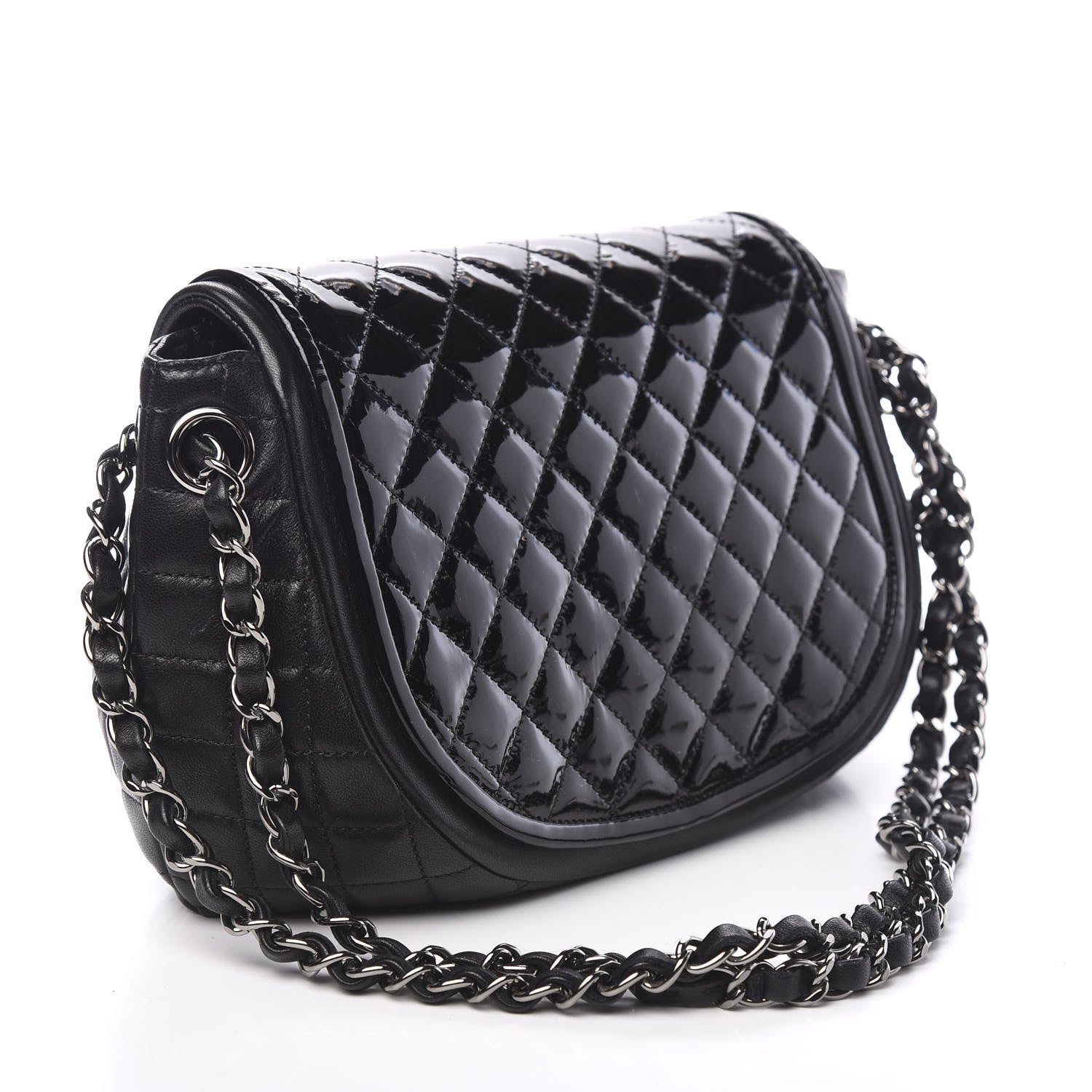Chanel Lambskin Patent Classic Twist Crescent Flap Bag Black 2 of 9