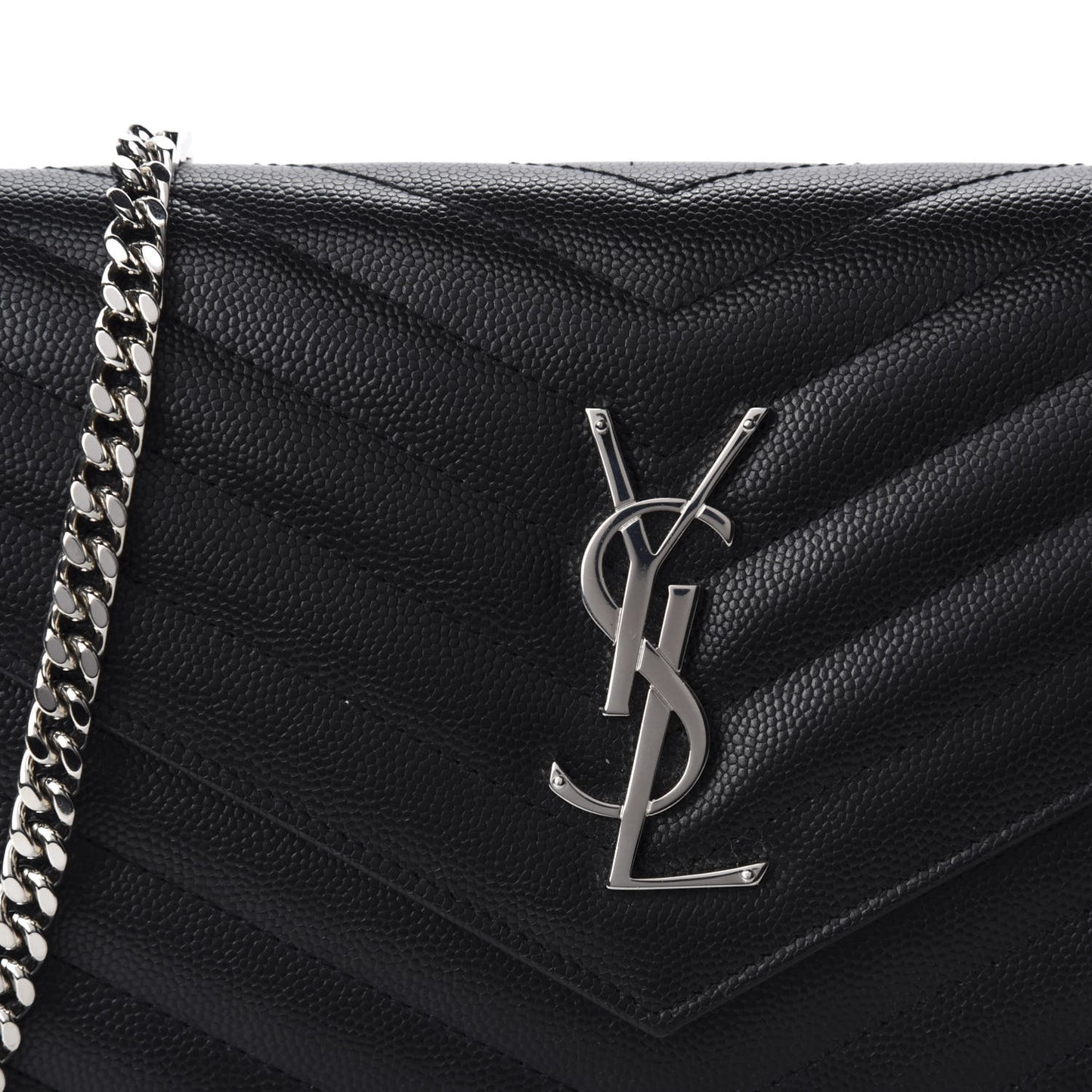 Grain De Poudre Matelasse Chevron Monogram Chain Wallet Black