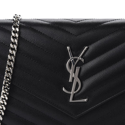Saint Laurent Grain De Poudre Matelasse Chevron Monogram Chain Wallet Black 13 of 13