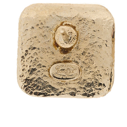 Chanel Metal Resin CC Square Earrings Gold Black 4 of 5