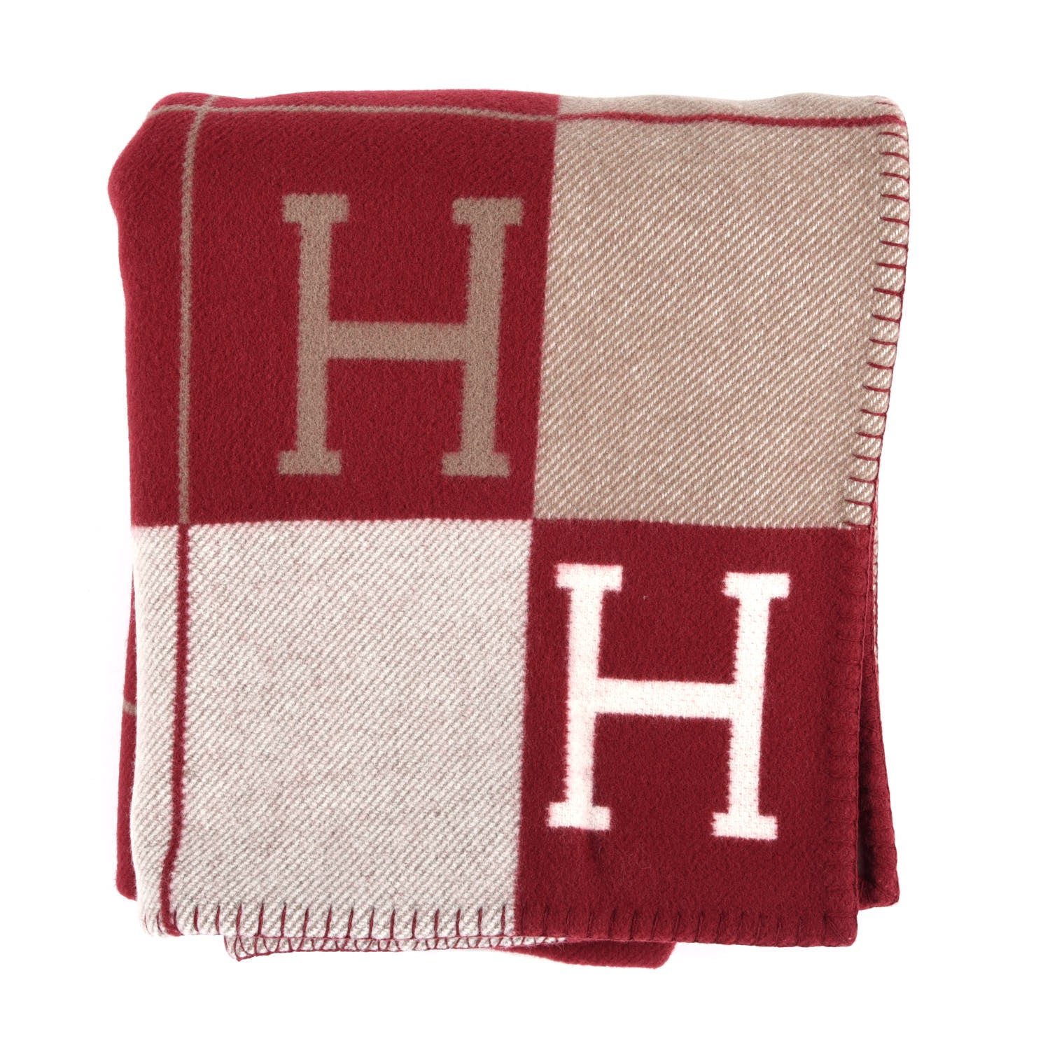 Hermes Wool Cashmere Avalon III Blanket Ecru Rouge H 1 of 3