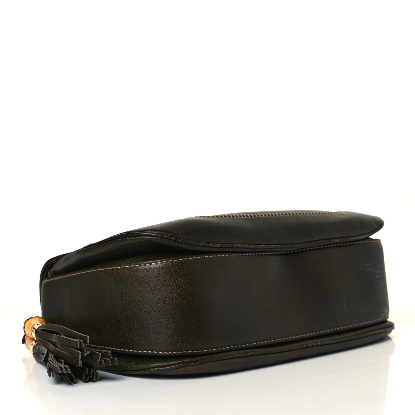Calfskin Large New Bamboo Top Handle Bag Olive Green