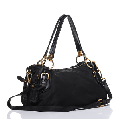 Prada Nylon Tessuto Soft Calfskin Small Shopping Satchel Black 4 of 34