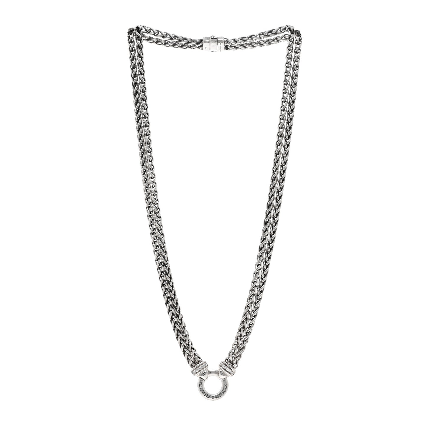 Sterling Silver Diamond 18mm Double Wheat Chain Necklace