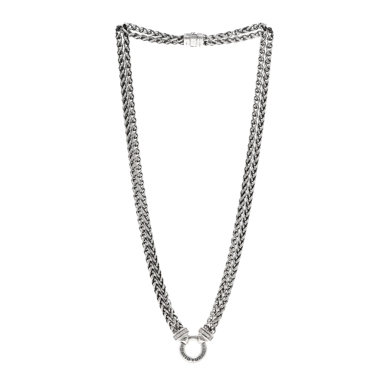 David Yurman Sterling Silver Diamond 18mm Double Wheat Chain Necklace 3 of 6