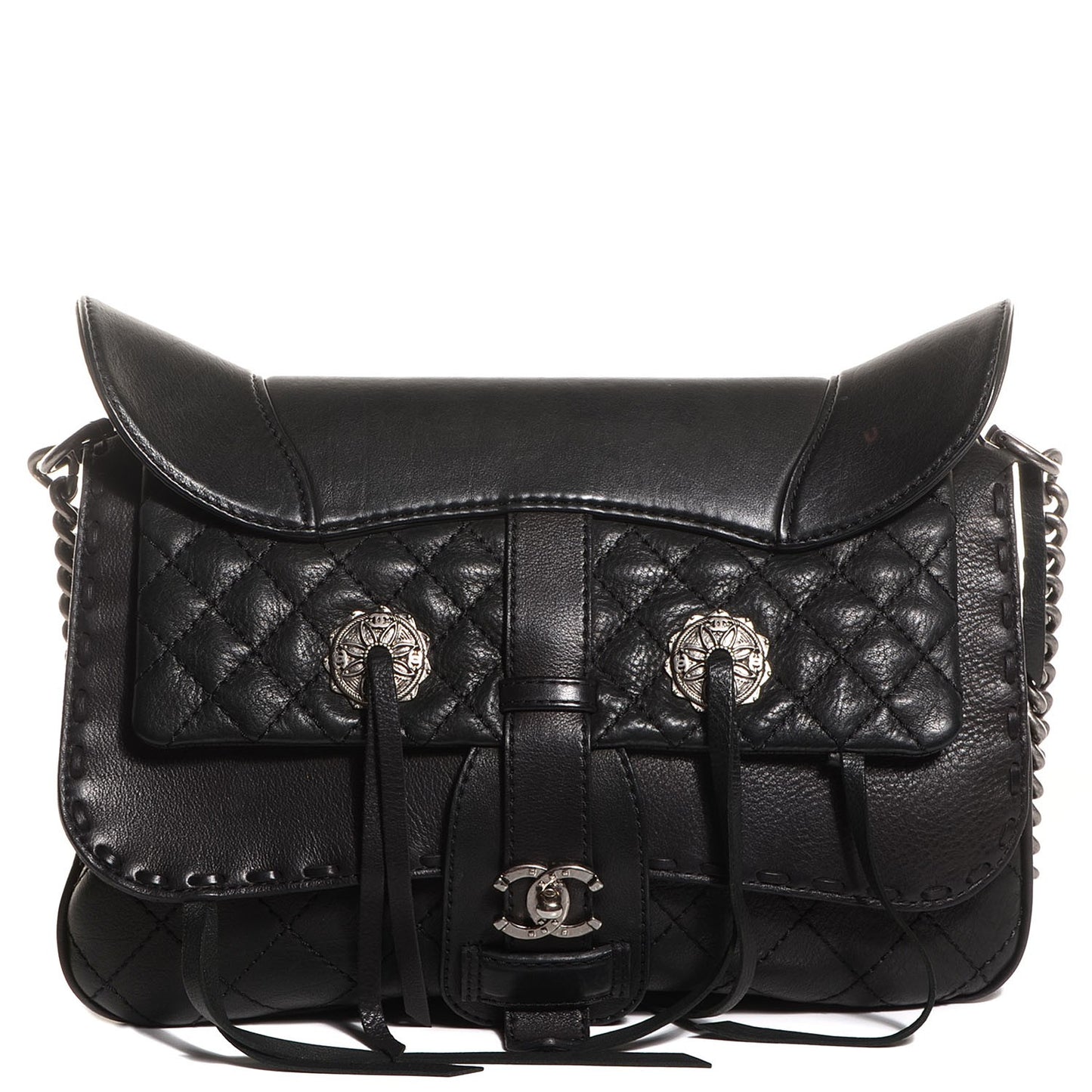 Calfskin Quilted Large Ride My Bag Messenger Black
