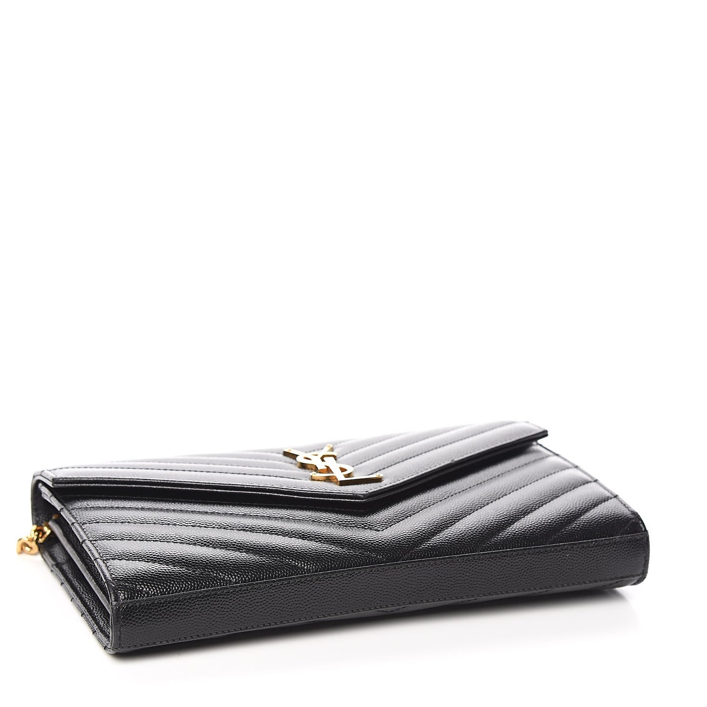 Grain De Poudre Matelasse Chevron Monogram Chain Wallet Black