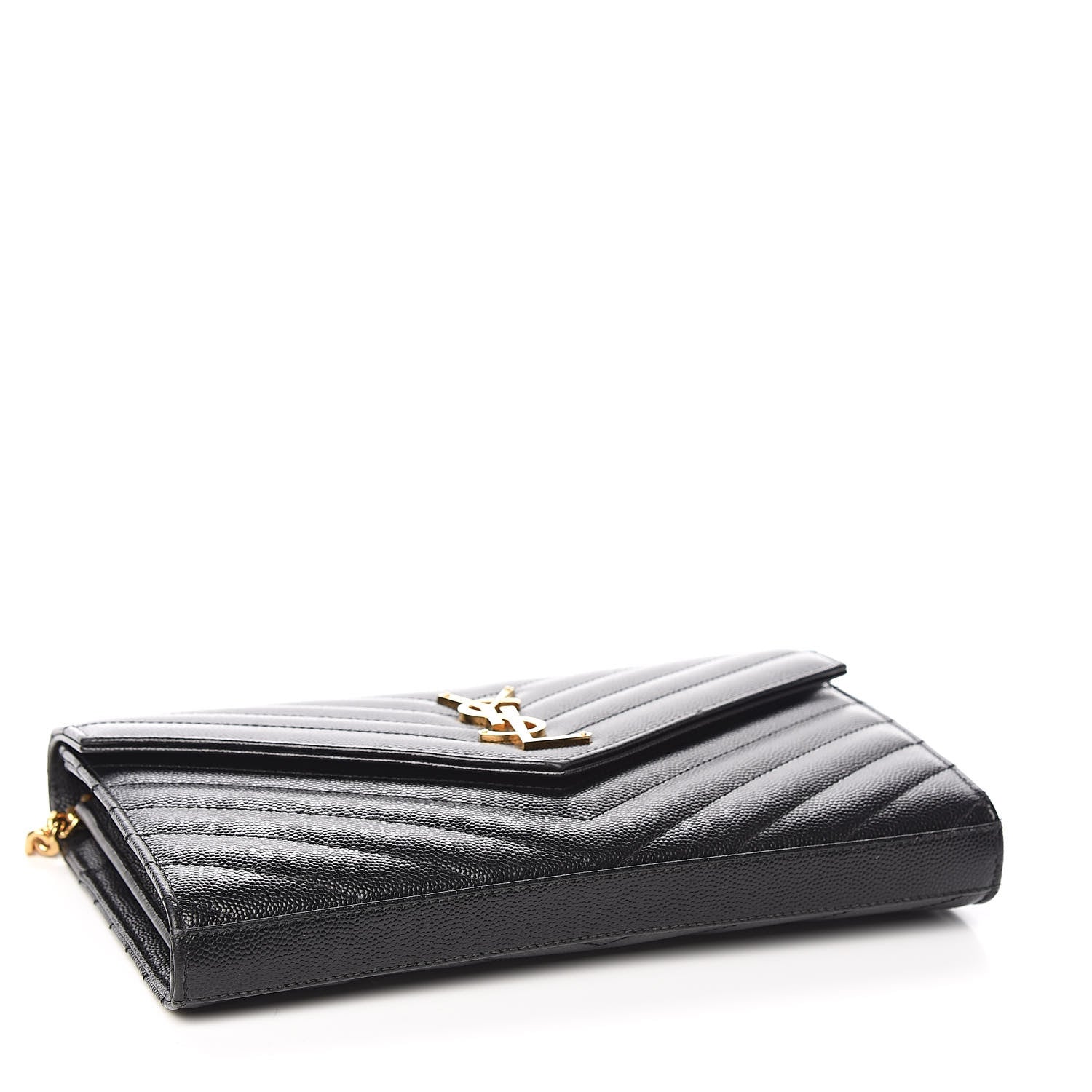 Saint Laurent Grain De Poudre Matelasse Chevron Monogram Chain Wallet Black 4 of 9