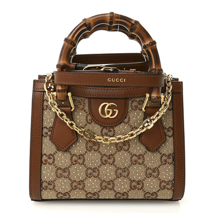 Gucci New Canvas Charisma Calfskin Crystal GG Monogram Mini Diana Tote Bag Camel Ebony 1 of 10