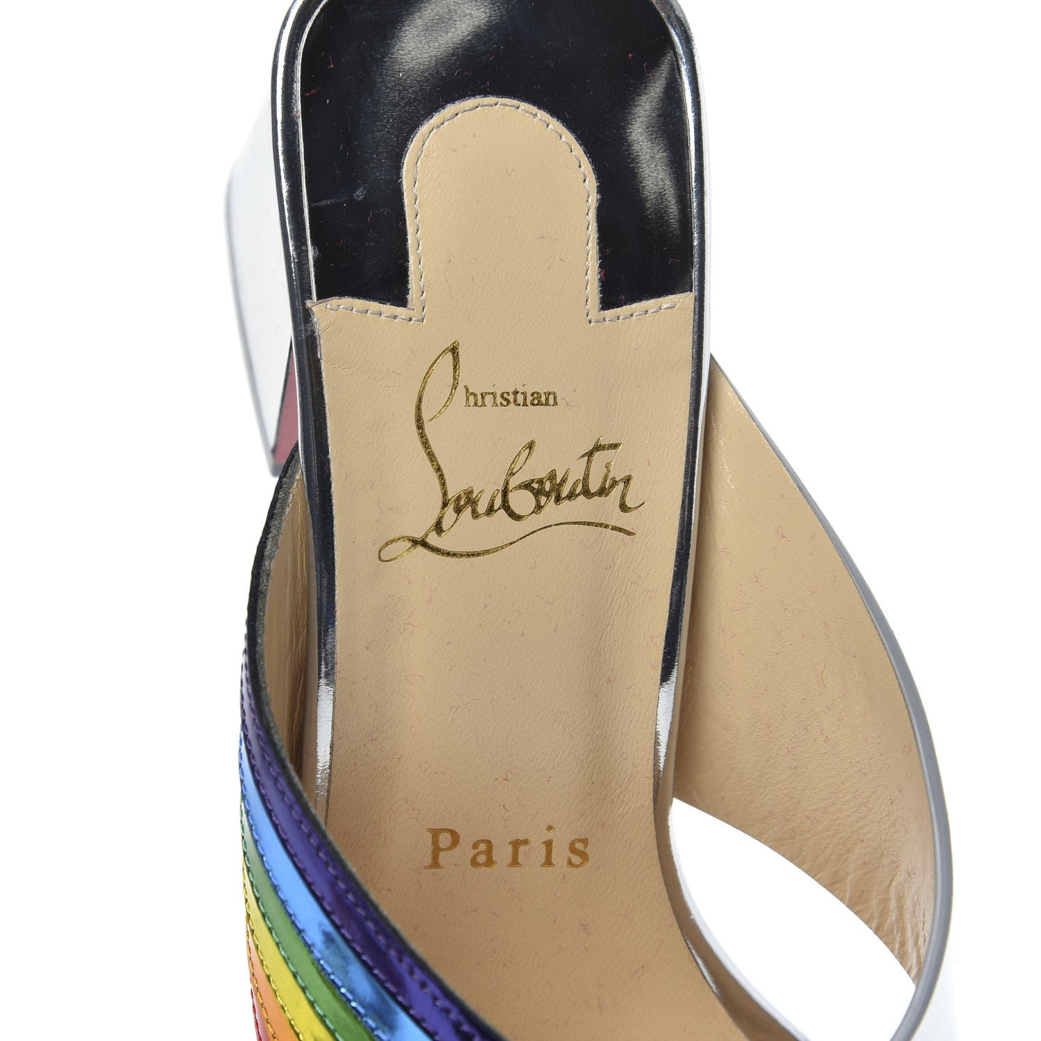 Christian Louboutin Metallic Calfskin Rainbow Arkenmule 55 Slide Sandals 38 Silver Multicolor 6 of 10