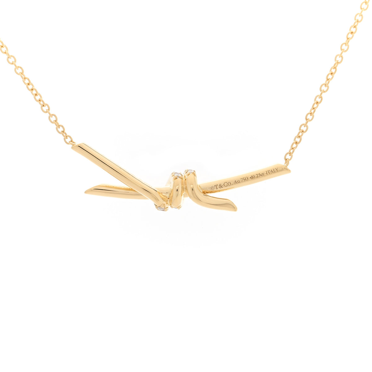 Tiffany 18K Yellow Gold Diamond Knot Necklace 4 of 5
