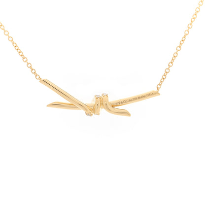 Tiffany 18K Yellow Gold Diamond Knot Necklace 4 of 5