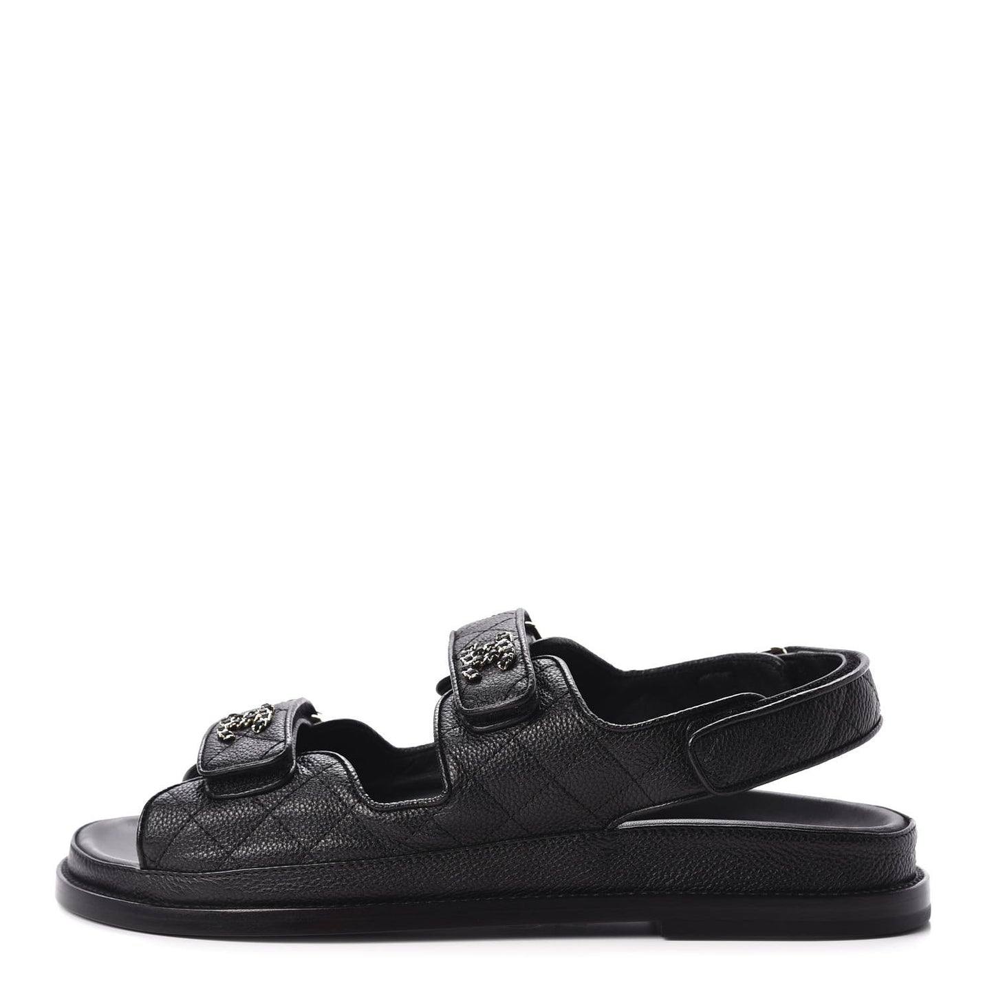 Grained Calfskin Velcro Dad Sandals 40 Black