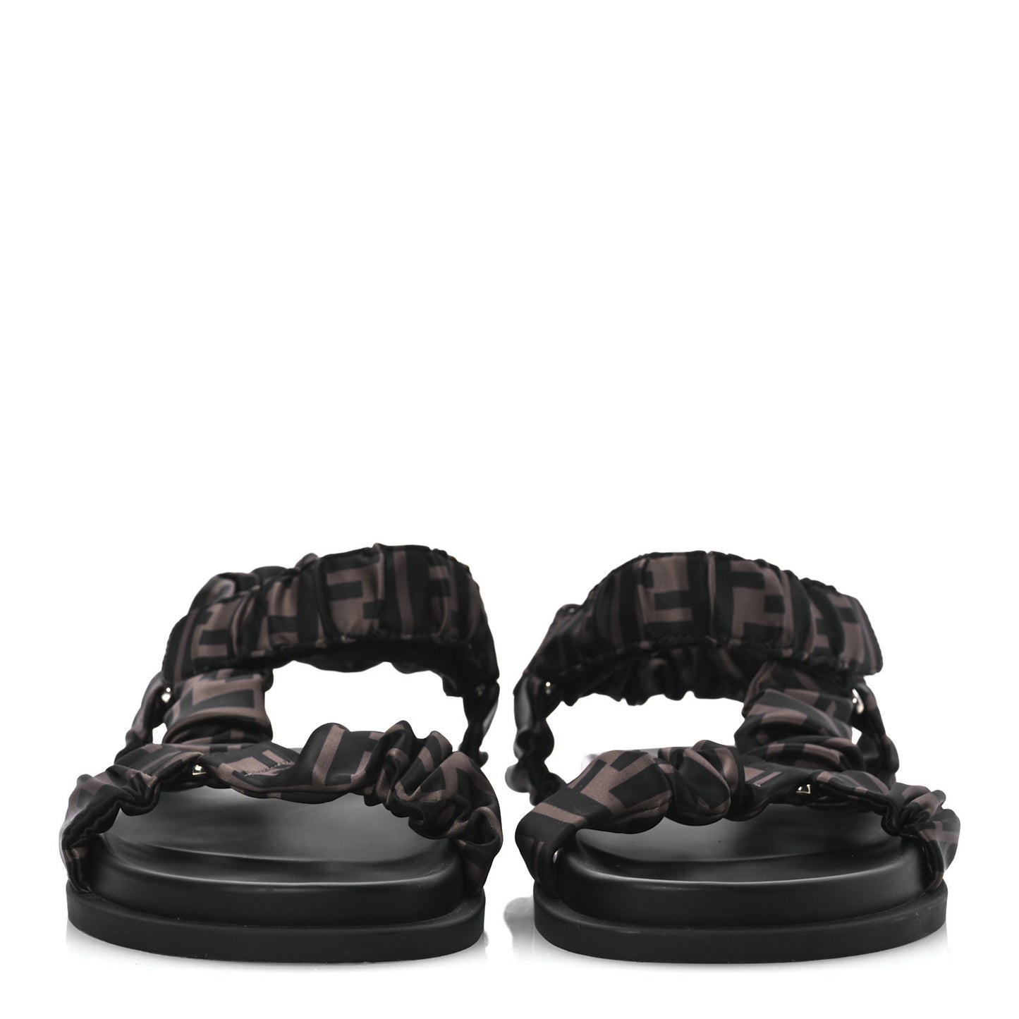 Satin FF Ruched Sandals 40 Tobacco Black