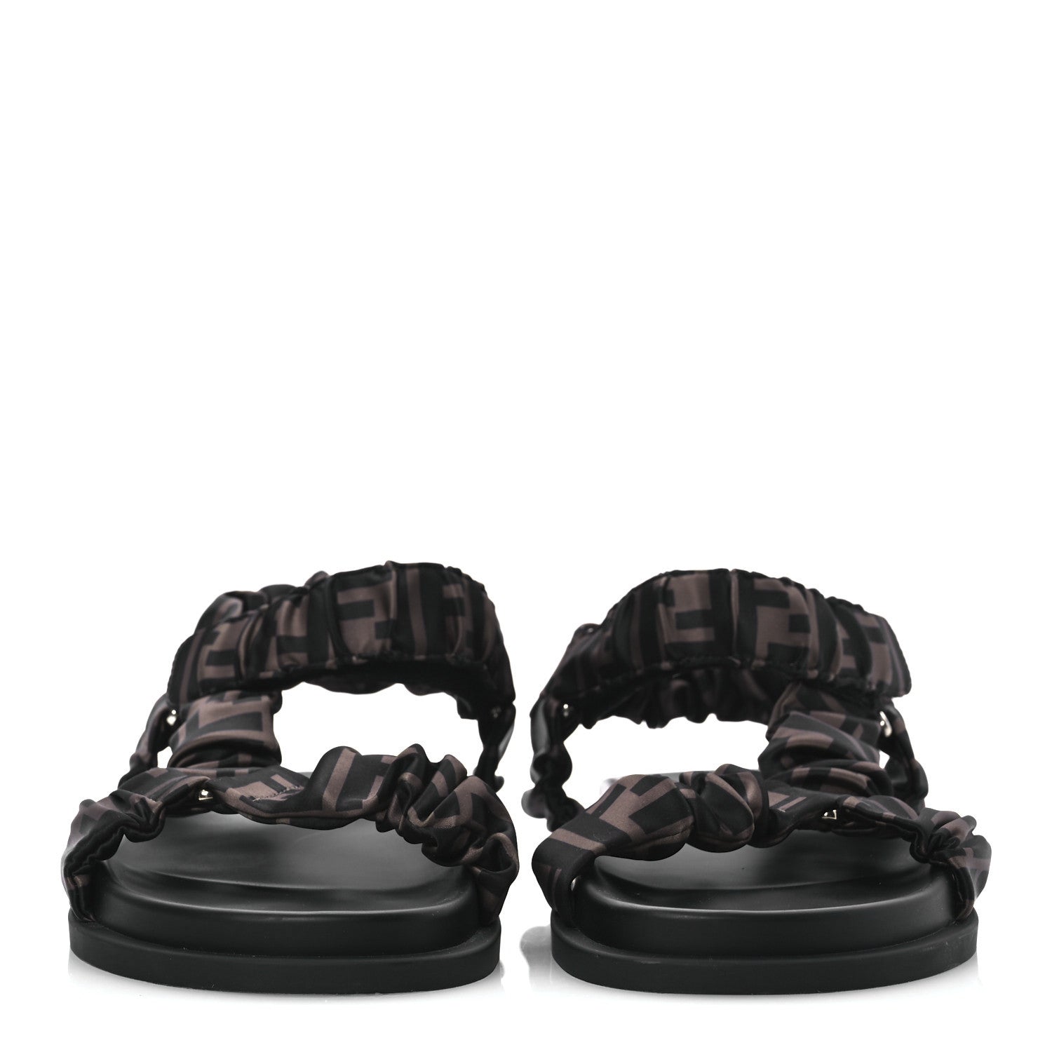Fendi Satin FF Ruched Sandals 40 Tobacco Black 3 of 9