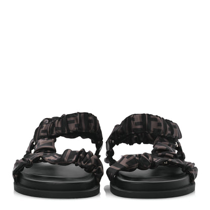 Fendi Satin FF Ruched Sandals 40 Tobacco Black 3 of 9