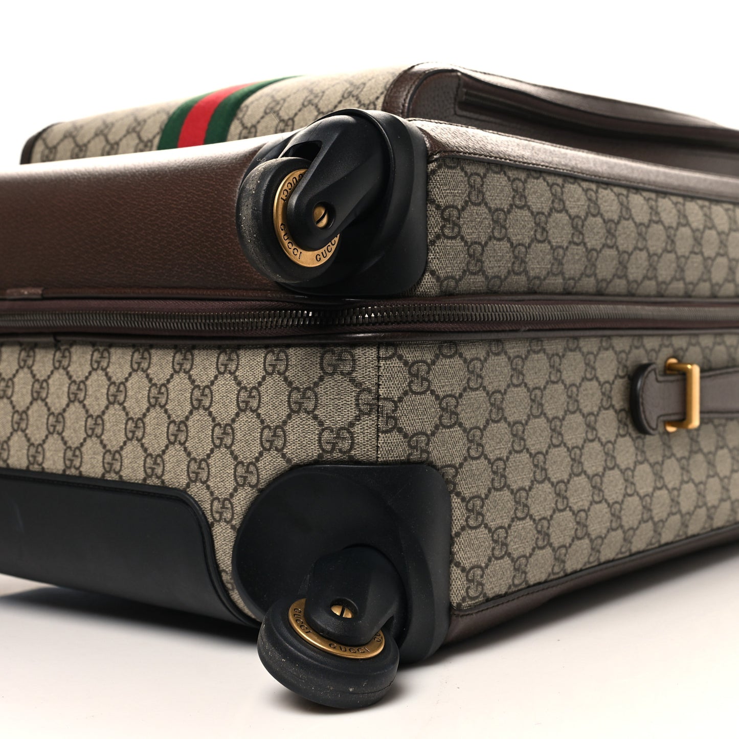 GG Supreme Monogram Textured Dollar Calfskin Web Large Savoy Trolley Suitcase Beige Ebony