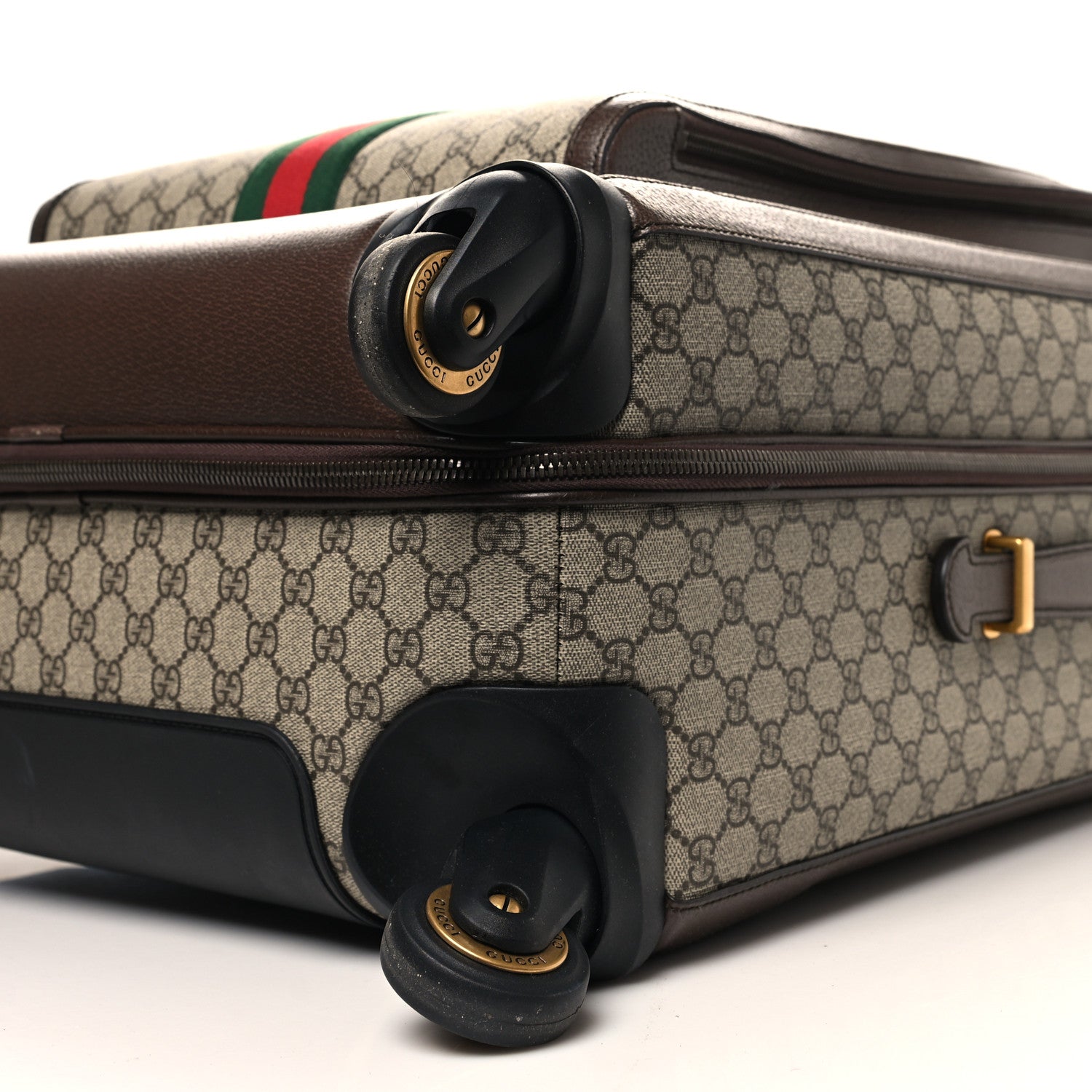 Gucci GG Supreme Monogram Textured Dollar Calfskin Web Large Savoy Trolley Suitcase Beige Ebony 9 of 12