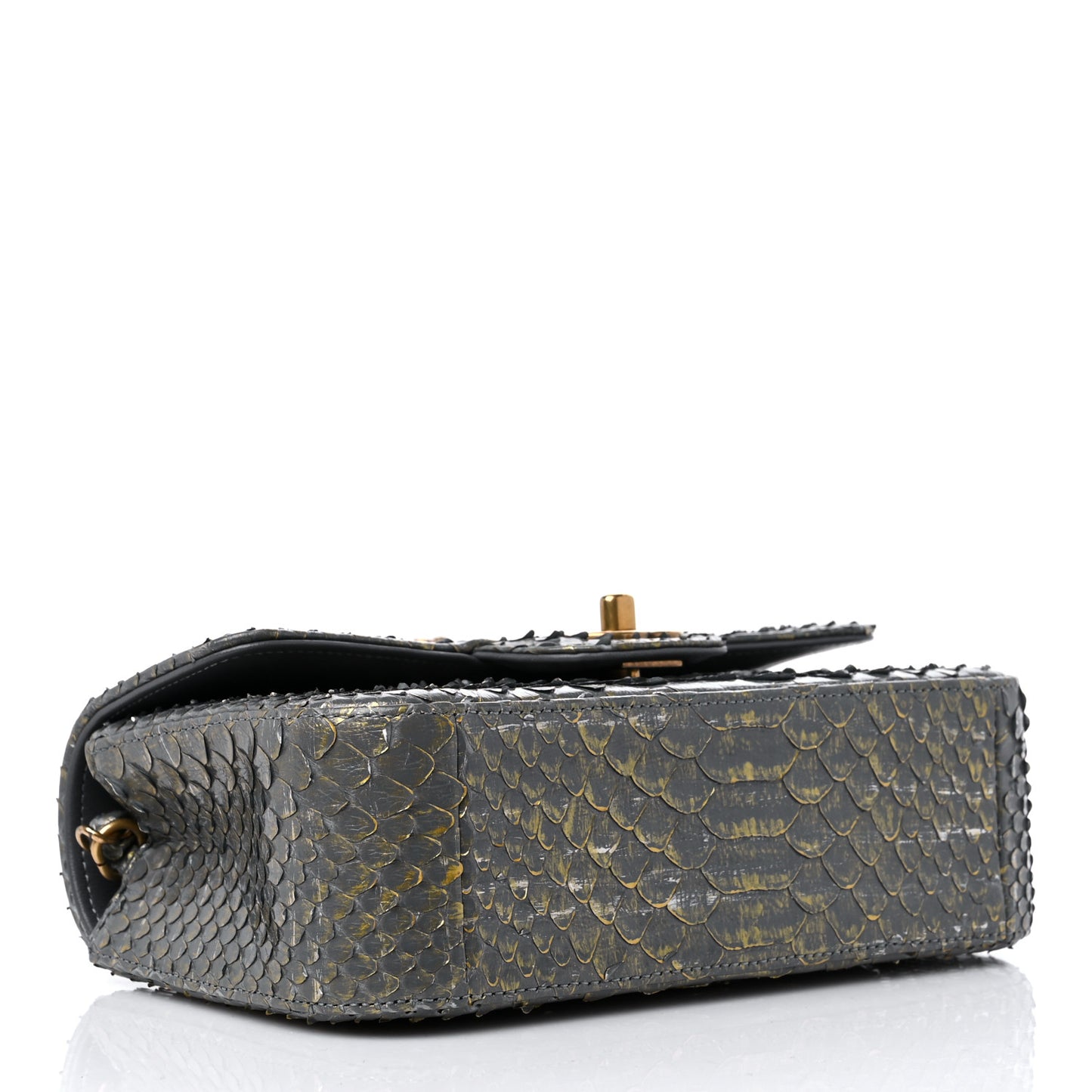 Snakeskin Mini Rectangular Flap Grey Gold