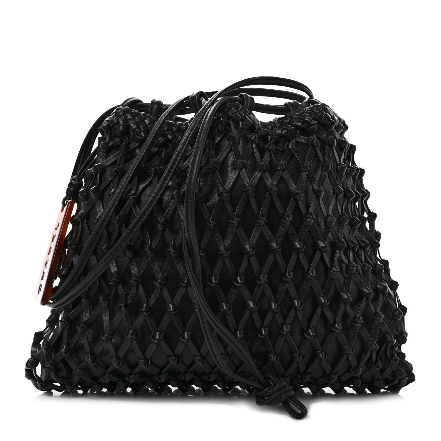 Chanel Lambskin Woven Tortoise Drawstring Pouch Bag Black 1 of 8