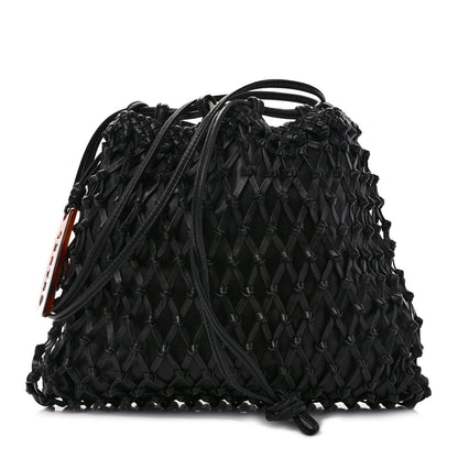 Chanel Lambskin Woven Tortoise Drawstring Pouch Bag Black 1 of 8