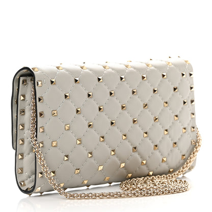 Valentino Garavani Nappa Rockstud Spike Wallet On Chain Opal Grey 3 of 13