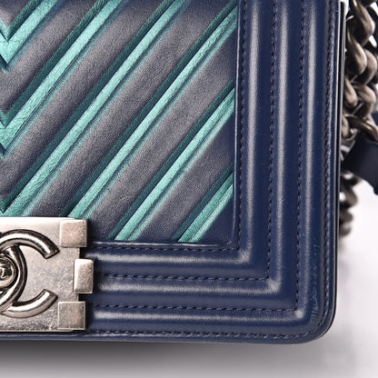 Chanel Calfskin Painted Chevron Embossed Small Boy Flap Dark Blue 10 of 18