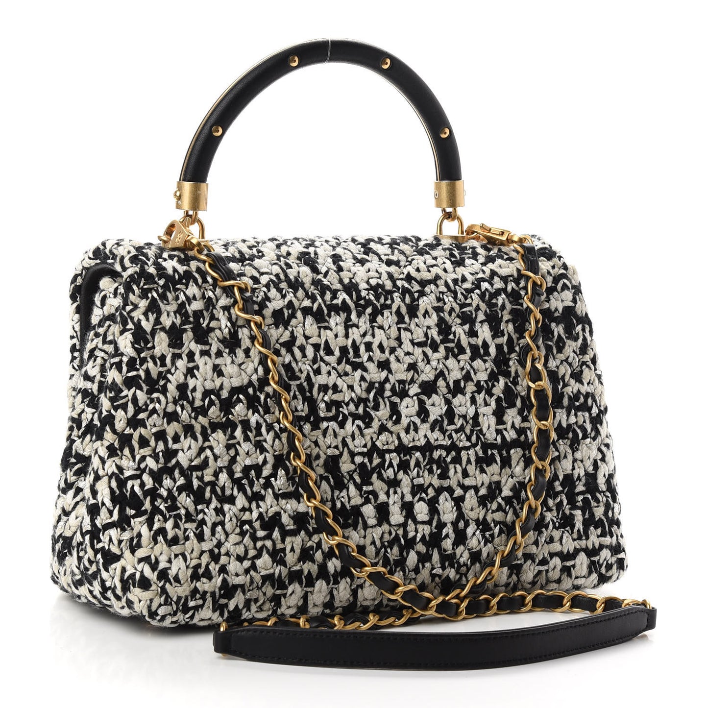 Crochet Small Coco Handle Flap Black Beige