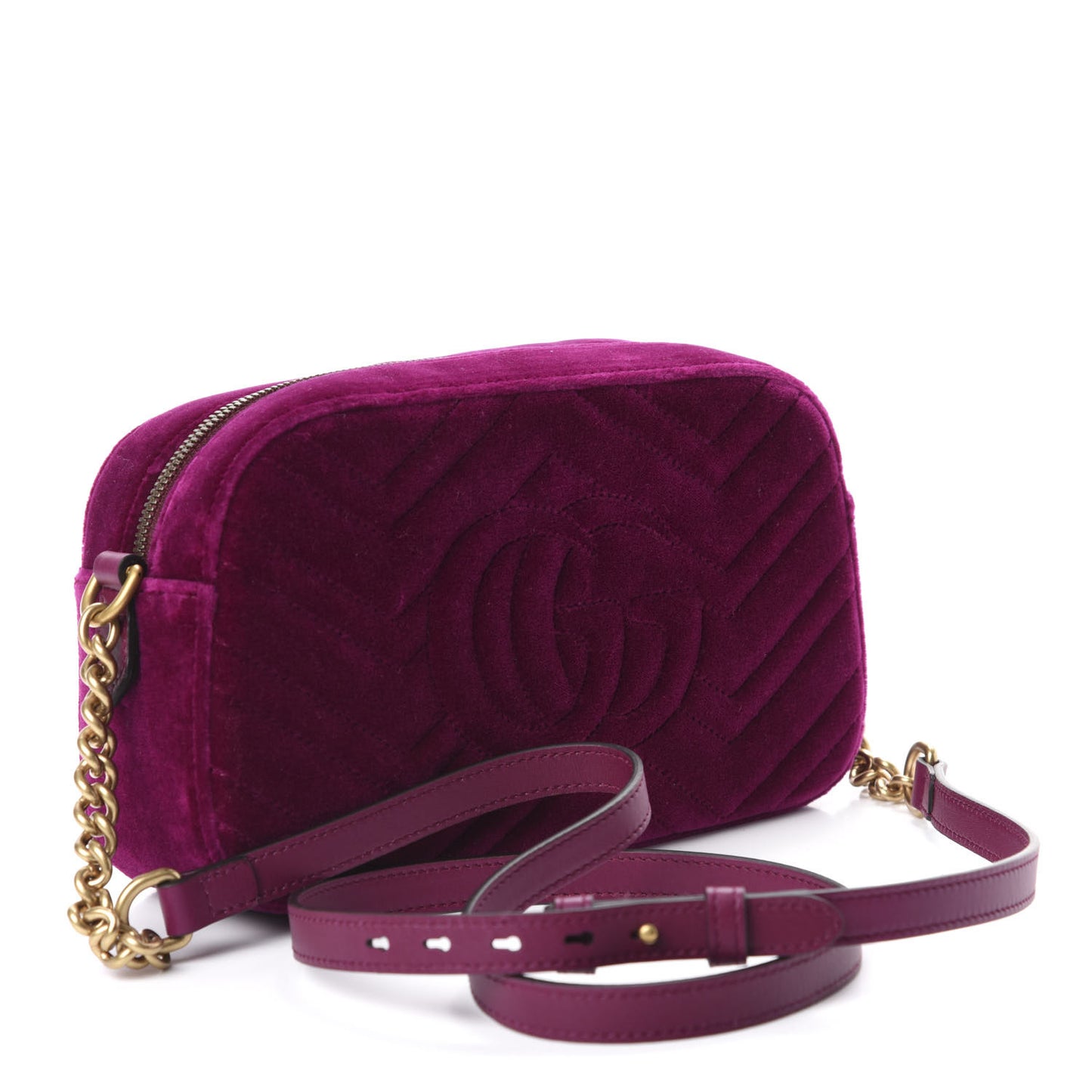 Velvet Matelasse Small GG Marmont Chain Shoulder Bag Fuchsia Violet Cyclamen