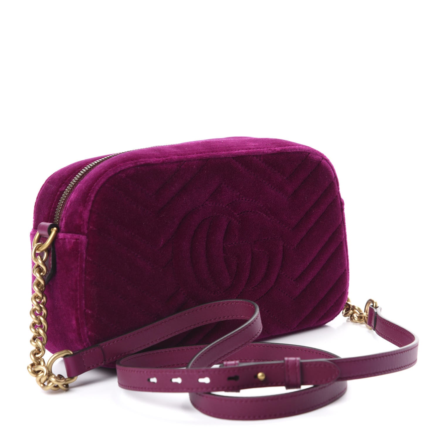 Gucci Velvet Matelasse Small GG Marmont Chain Shoulder Bag Fuchsia Violet Cyclamen 3 of 10