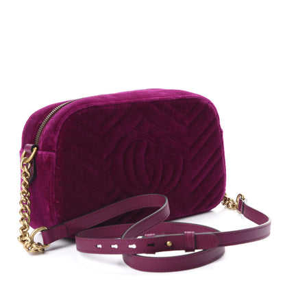 Gucci Velvet Matelasse Small GG Marmont Chain Shoulder Bag Fuchsia Violet Cyclamen 3 of 10