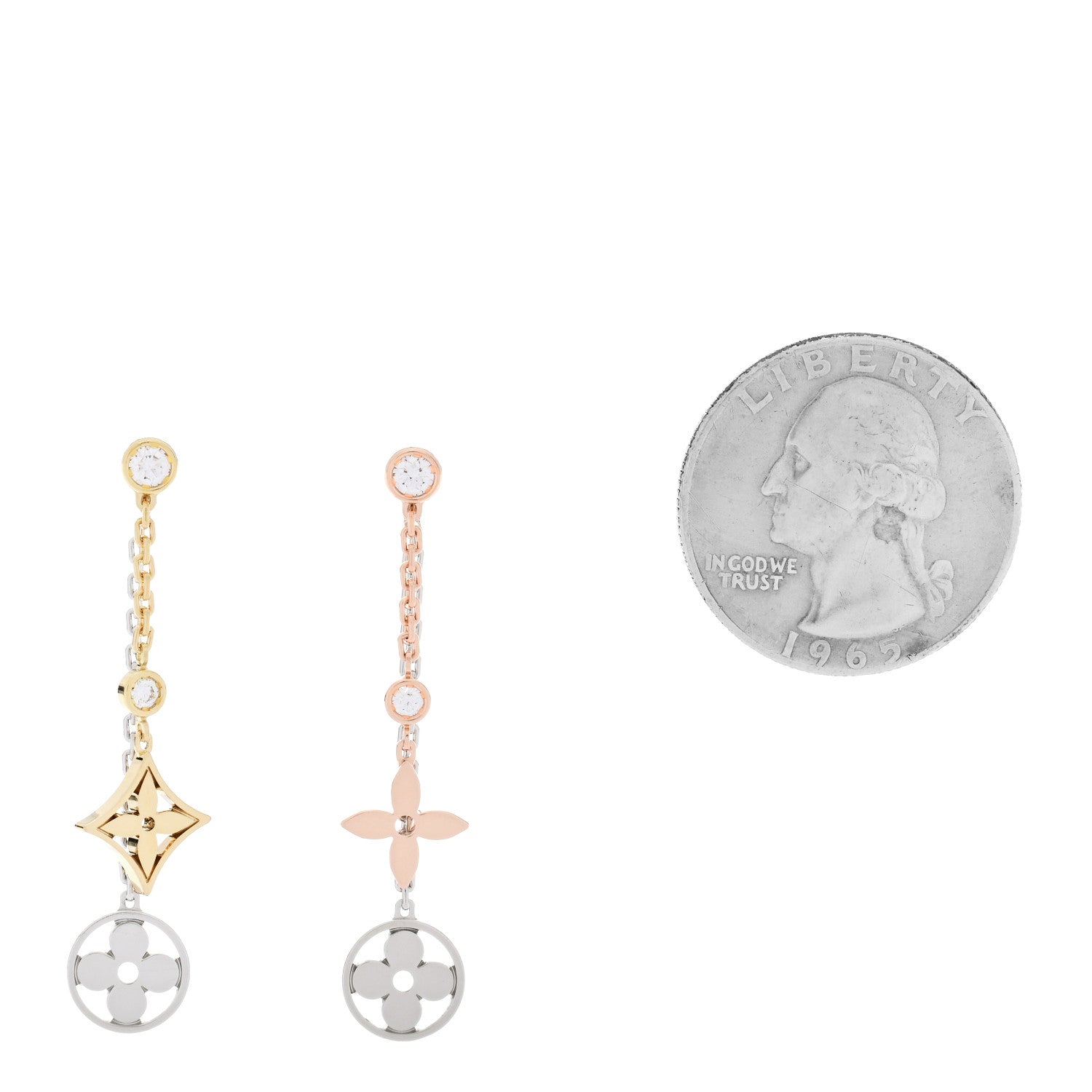 Louis Vuitton 18K Yellow White Pink Gold Diamond Blossom Long Drop Earrings 2 of 5