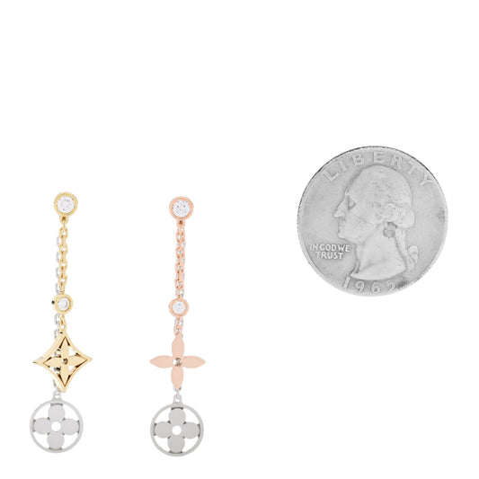 18K Yellow White Pink Gold Diamond Blossom Long Drop Earrings