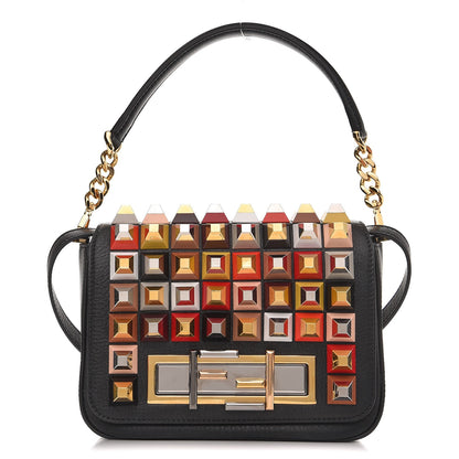 Fendi Grained Calfskin Studded 3Baguette Shoulder Bag Black Multicolor 1 of 8